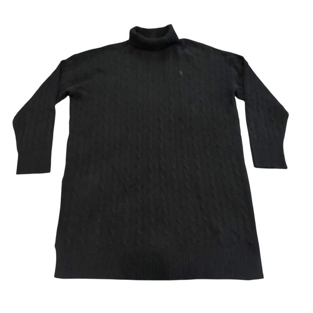 Polo Ralph Lauren Cable Knit Wool Cashmere Turtleneck Sweater Dress XXL Black